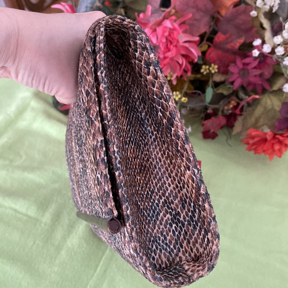 Python Print Man Made Material Clutch Bag Brown A… - image 3